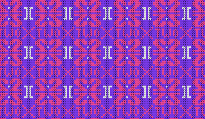 숫자 2와 영단어 2, 로마자 II로 형상화한 니트 패턴